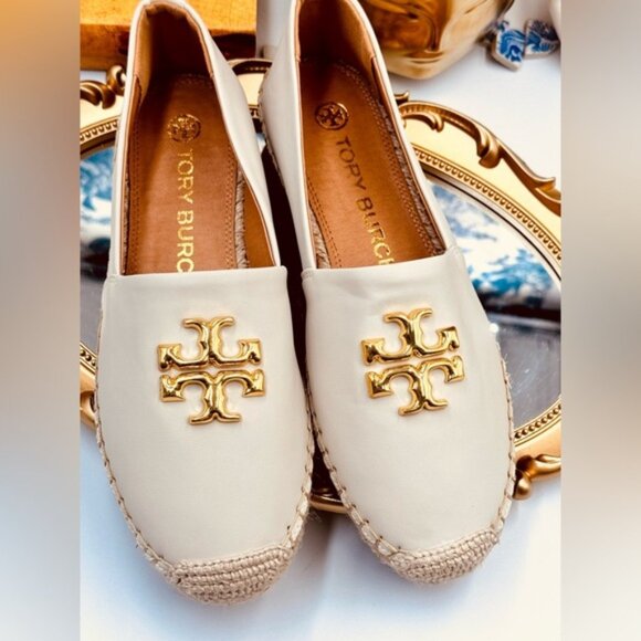 🆕  TORY BURCH 🧿 NWOB Eleanor Logo Leather Espadrilles, New Cream, Sz 8 - Picture 13 of 16